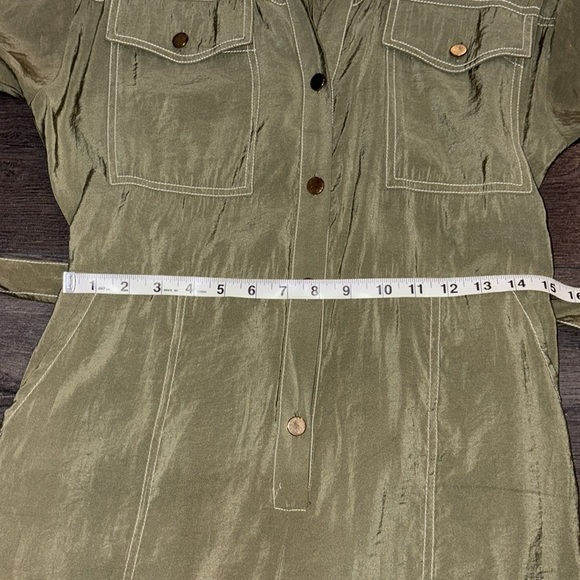 Zara Modal Long Sleeve Belted Jumpsuit w/Contrast Stitch Size Small Olive Green - Picture 15 of 16